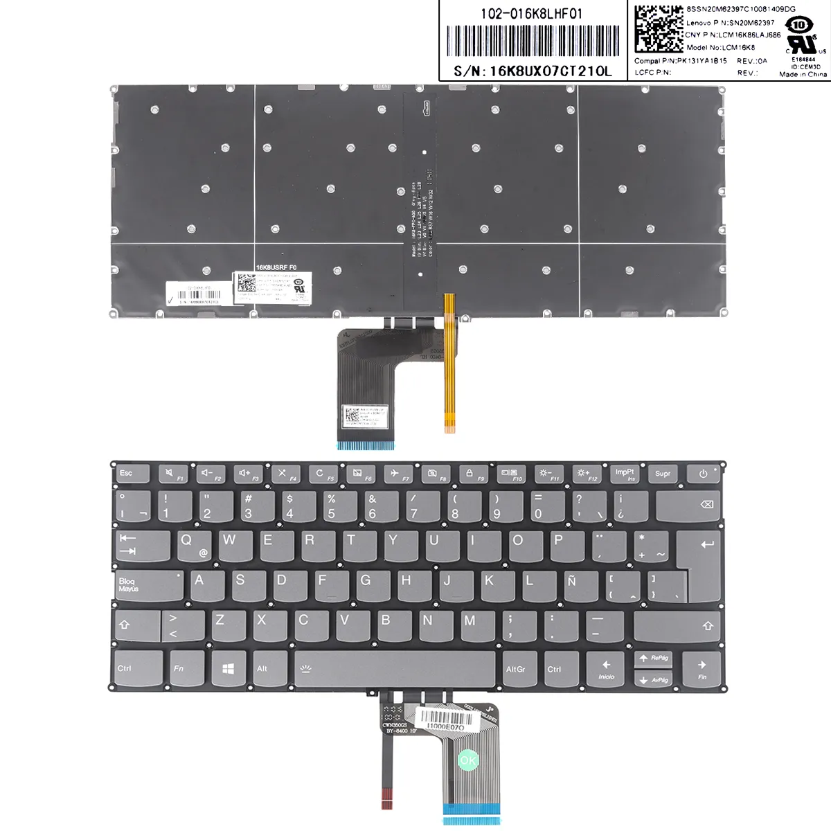 Picture of Lenovo IdeaPad 720s-13 720s-13ISK 720s-13IKB 720s-13IKBR GRAY（On-off key Backlit win8)